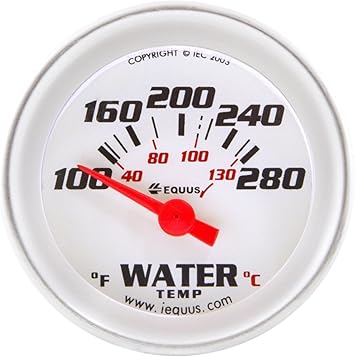 Equus 8262 2" Electric Water Temperature Gauge, White with Aluminum Bezel