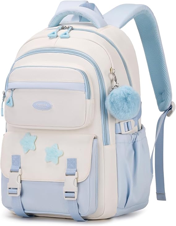 Amythe Girls School Backpack - Stylish and Spacious School Bag for Girls in Elementary and Middle School, Water-Resistant Bookbag with Cute Pendant, Ideal for Casual Travel,