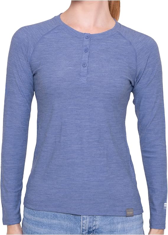 MERIWOOL Women's Base Layer Long Sleeve Henley - Lightweight Merino Wool Thermal Shirt