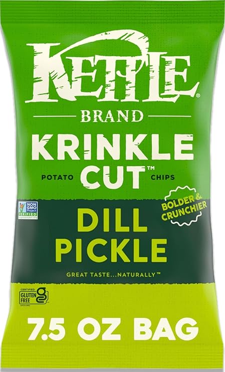 Kettle Brand Potato Chips, Krinkle Cut, Dill Pickle Kettle Chips, 7.5 Oz