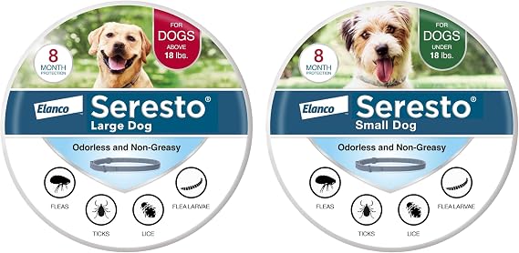 Seresto Collars for Large Dog Over 18 lbs. & Small Dog Under 18 lbs Vet-Recommended For Flea & Tick Treatment & Prevention | 8 Months Protection Each