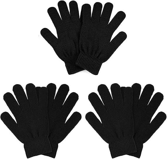 3 Pairs Winter Magic Gloves Men Women Stretchy Black Knit Gloves