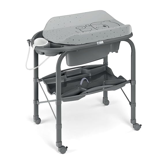 Sorelle Furniture Bagnetto Cambio Portable Baby Bathtub with Changing Table, Foldable Infant Diaper Changing Station with Storage Tray, Waterproof Pad, Nursery Organizer Bath Stand with 4 Wheels