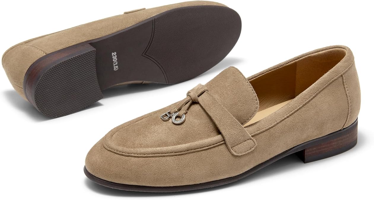 BEAU TODAY Suede Loafers Women, Flat Penny Loafers for Women, Comfortable Business Casual Dress Shoes, Classic Slip On Leather Loafers Formal Work Flats