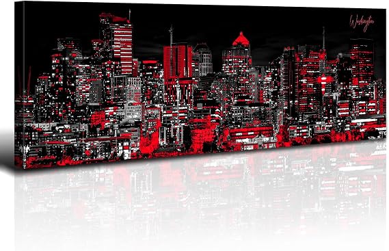 sunfrower Washington DC Capitol Building at Night Wall Art Posters Canvas Painting Blue Cityscape Pictures City Skyline Wall Decor HD Prints Decorations Framed Ready to Hang(36''Wx12''H)