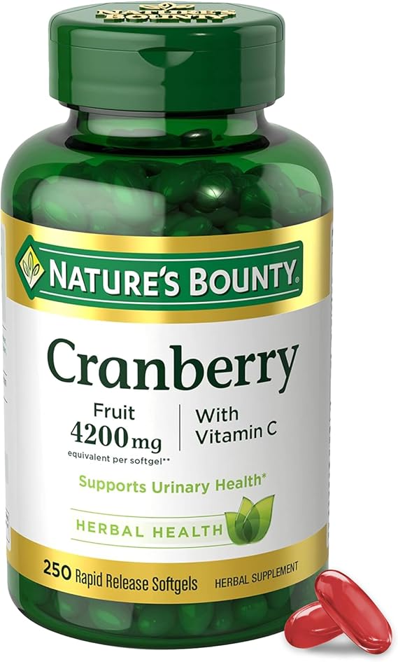 Nature's Bounty Cranberry Pills for Women Urinary Tract Health, 250 Count | Cranberry Supplements with Concentrate & Vitamin C, 250 Softgels