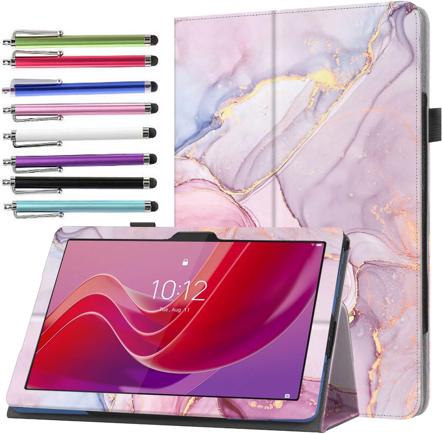 Case for Lenovo Tab M11 2023 TB-330FU  Lenovo Xiaoxin Pad 2024 11 inch TB-331FC - Slim Lightweight Folio Stand Cover PU Leather Case  1 Random Color Stylus Marble Pink