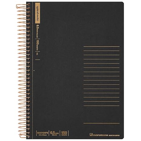 Maruman Spiral Note Basic Notebook, 300 Pages, A5, Narrow Ruled, Black