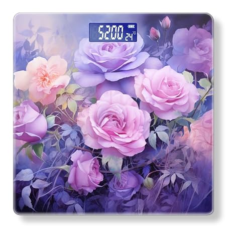 Digital Scale for Body Weight Highly Precision Bathroom Weight Scale 400 lbs with Backlit Display Personalized Scale for Home-Oil Painting of Arrangement of Pink and Purple Roses