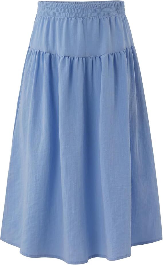 Girls' Skirt A-Line Long Skirt School Uniform Skirt with Pockets, 4-13Y