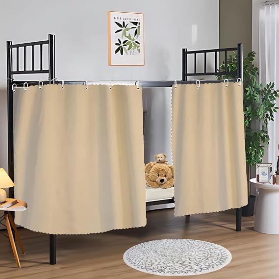 zhidiloveyou Blackout Bottom Bunk Bed Curtains Thickened Privacy Curtain | for Loft Canopy Dorm, 2 Panels Beige