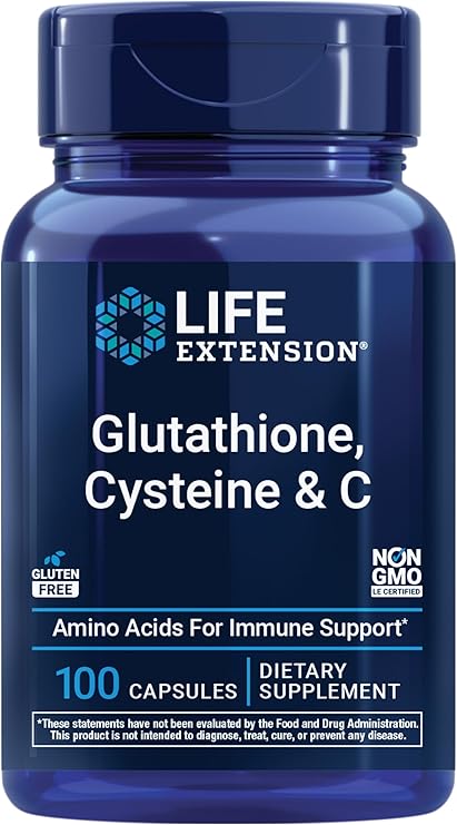 Life Extension Glutathione, Cysteine & C, 100 Capsules | 500 mg Vitamin C, Powerful Antioxidant for Liver Health Support, Gluten-Free & Non-GMO