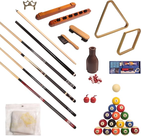 Pool Table Accessory Kit Premium Billiard Acc Kit Professional Billiards Equipment Deluxe Snooker Parts - 58 Inch Pool Sticks 2-1/4 Inch Billiard Balls Set Bridge Stick and Head Brush etc