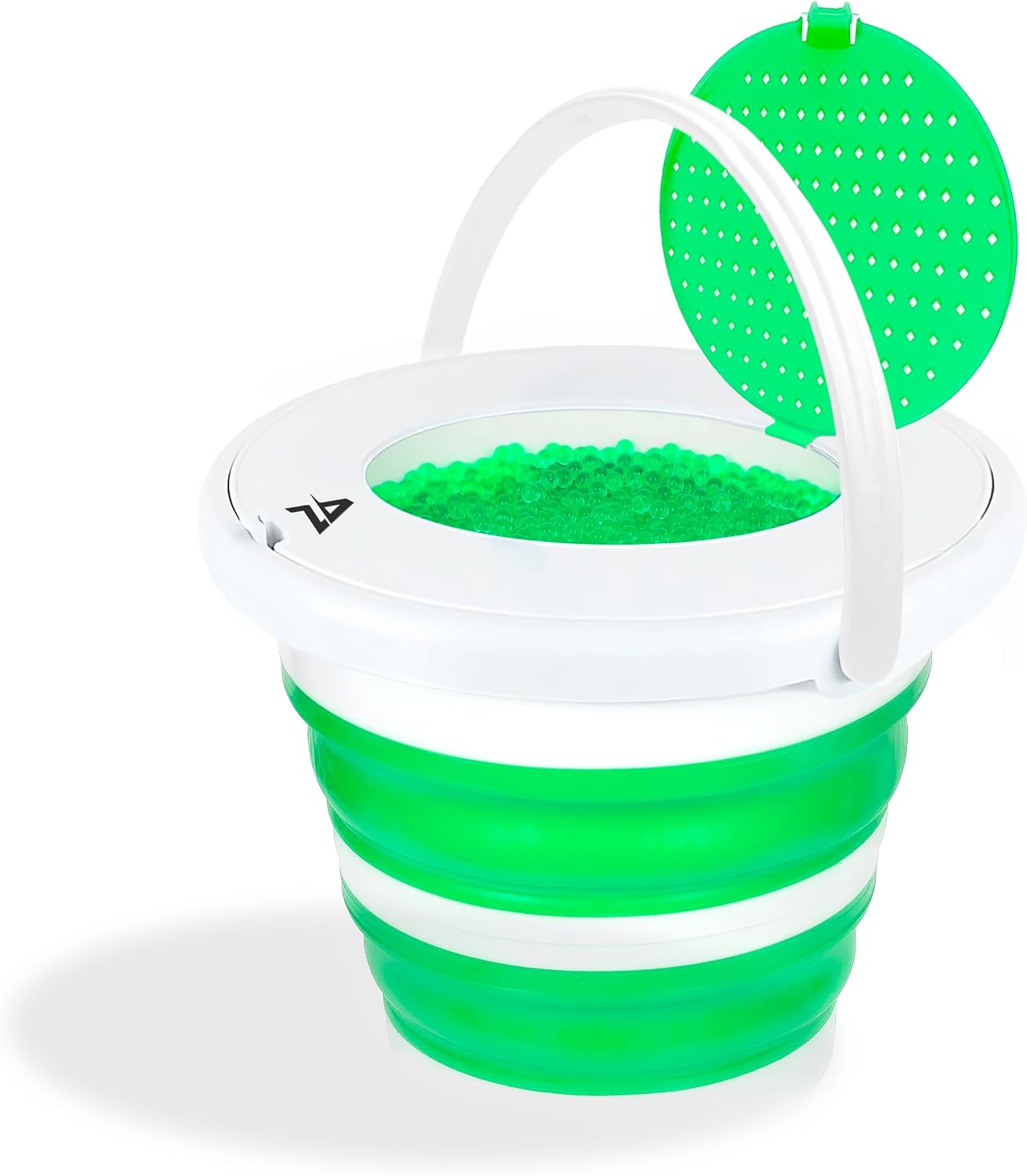 Aimzone Gel Blaster Bucket with Strainer, Holds 16,000, Collapsible Gel Ammo Tub Large Capacity, Gel Balls Container, Gel Bullets, Water Based Beads, Compatible with Any Gel Blaster, Green