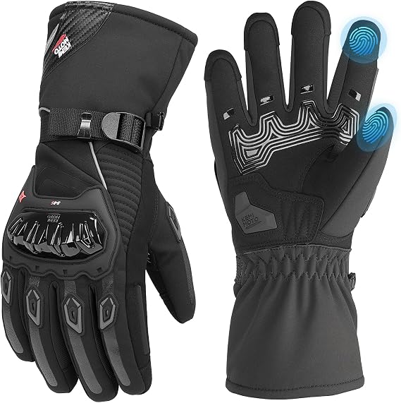 KEMIMOTO Winter Motorcycle Gloves, Rainproof Riding Warm Gloves with Touchscreen for Motorcycle Riding, ATV, UTV, Snowmobile Black M