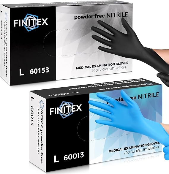 FINITEX Nitrile Disposable Gloves-Black, 3.5mil, 100PCS and Blue, 3.5mil, 200PCS L