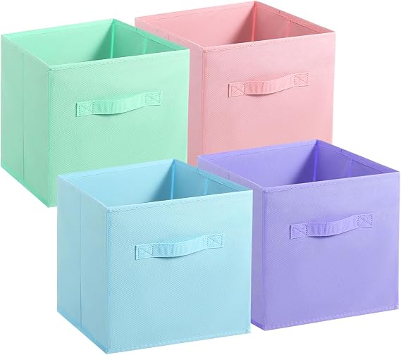 Cube Storage Boxes Foldable Storage Cubes Cube Storage Box with Handles Square Storage Boxes for Home Office Kids Room Closet Shelves (27x27x28cm,Multicolor)