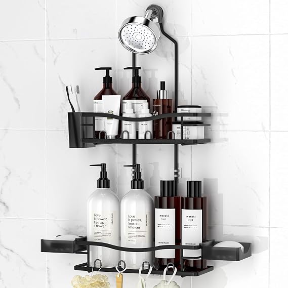Rustproof Shower Caddy Hanging with Soap Holders for Bathroom, Black
