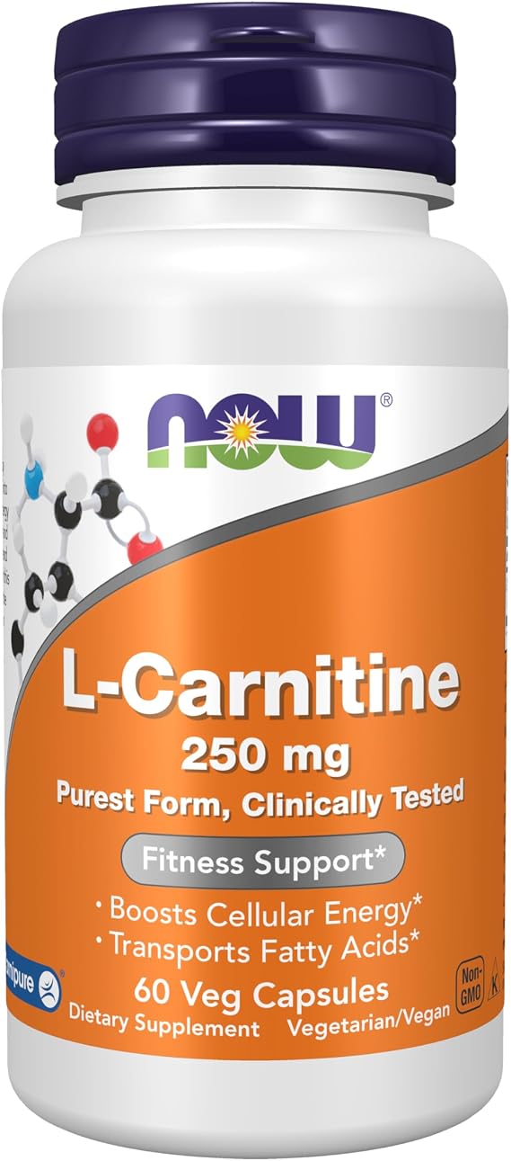 NOW Supplements, L-Carnitine 250 mg, Purest Form, Amino Acid, Fitness Support*, 60 Veg Capsules