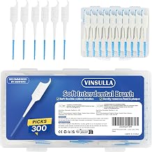 VINSULLA Dental Picks Soft Tooth Picks for Teeth Cleaning, Easy to Use Disposable Interdental Brushes with Convenient Carry Case, 300ct