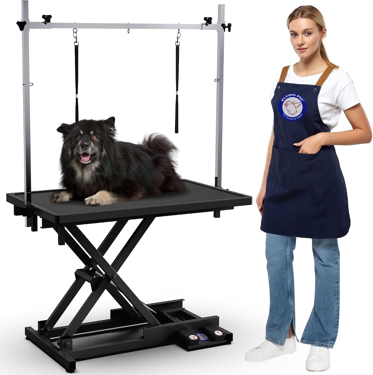 Flying Pig Ultimate Heavy Duty Dog Grooming Table – Hydraulic Lift, Adjustable Height, Non-Slip Surface, Professional Dog & Cat Grooming Arm, Stable & Safe Design for Home and Salon Use -Black