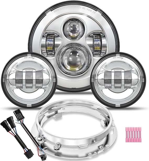 7 inch LED Headlight Fog Passing Lights DOT Kit Ring Motorcycle for Touring Road King Ultra Classic Electra Street Glide Tri Cvo Heritage Softail Slim Deluxe Fatboy Chrome