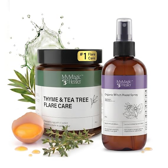 MyMagicHealer Breakout-Prone Skin 2-Step Routine Thyme & Tea Tree Flare Care for Body Breakouts | Drawing Salve for Chest, Back & Bump-Prone Areas | Natural Ingredients
