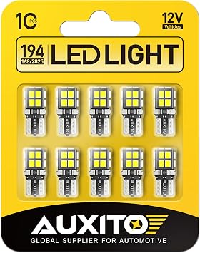 AUXITO 194 LED Bulb 6000K White 168 2825 W5W T10 Wedge 14-SMD Interior Car Bulbs Replacement for Dome Map Door Courtesy Trunk License Plate Parking Lights, 10 PCS