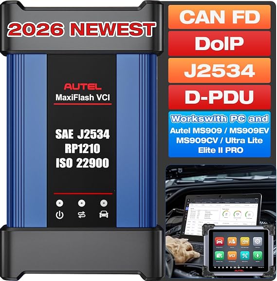 Autel J2534 Pass-Through Programmer 2025 MaxiFlash VCI OEM Reprogramming & Diagnostic Tool SAE J-2534 CAN FD DoIP D-PDU RP1210 Compatible with OE Software / MaxiSys Elite II Pro MS909 MS909CV | MaxiFlash EliteのV2.0、SAE J-2534 CAN FD DoIP D-PDU RP1210、OEソフトウェア&MaxiSYS Elite II PRO MS908CV MS909に対応