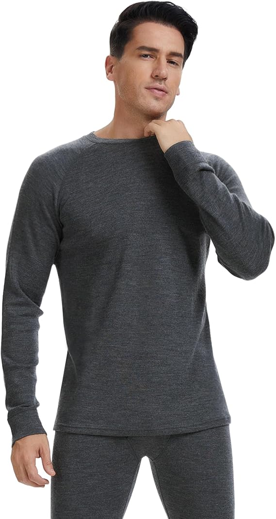 Men's 100% Merino Wool Base Layer Top - Active Thermal Undershirt | Long Sleeve Thermal Top for Men, Winter Hiking, Skiing & Snowboarding, Cold Weather Activities