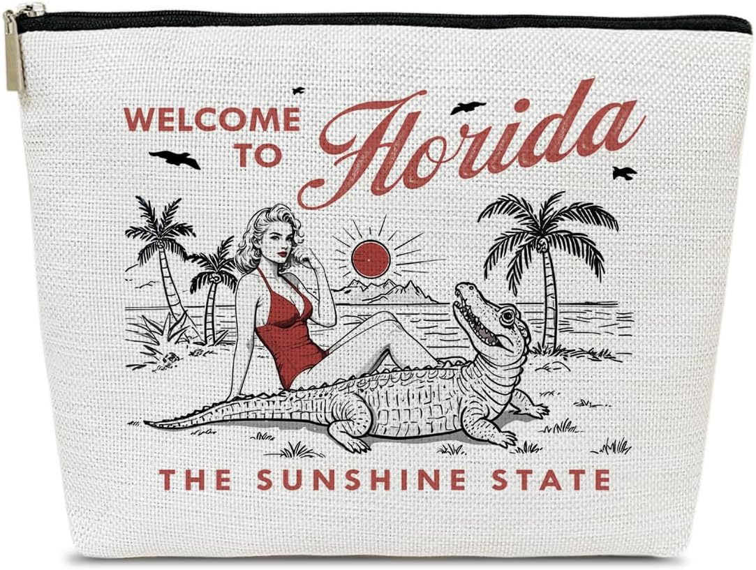 Florida Makeup Bag, Girls Trip Cosmetic Bag for Purse, Birthday Gifts for Women Female Friends BFF Traveler Sister, Florida Souvenirs, City Travel Organizer