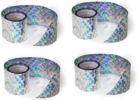 Bird Deterrent Scare Tape Reflective Repellent 50 feet Long - Holographic pest Control Products Mylar roll Effective for Pigeon,Grackle,Woodpecker,Goose,Duck,Crow,2 inch x 200 feet(Pack 4 x 50 feet)