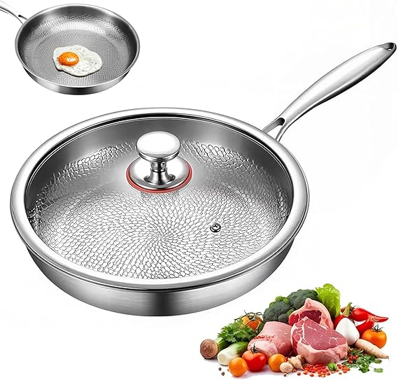 Titanium Hammered Pan Pro with Lid, Titanium Pans for Cooking Non Stick, Frying Pan Cookware (8in)