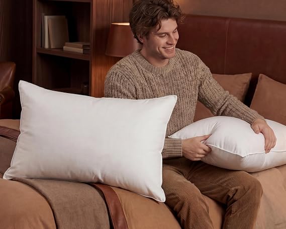 Goose Down Pillow Standard Size Set of 2 with 80% Goose Down and 20% Goose Feathers,1440+ High Fill Power for Support 800 Thread Count Cotton Shell,Ultra Comfort Bed Pillows (White 20"x26" 2 Pack)