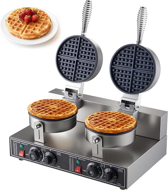 Commercial Waffle Maker, 2400W Waffle Iron, Professional Waffle Baker Machine with Temp and Time Control, Non-Stick Baking Pan Stainless Steel for Restaurant Bakeries Kitchen Home