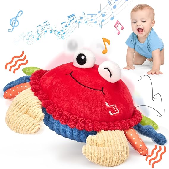 hahaland Baby 6+ Months Tummy Time Musical Bouncing Crab Crawling Toy