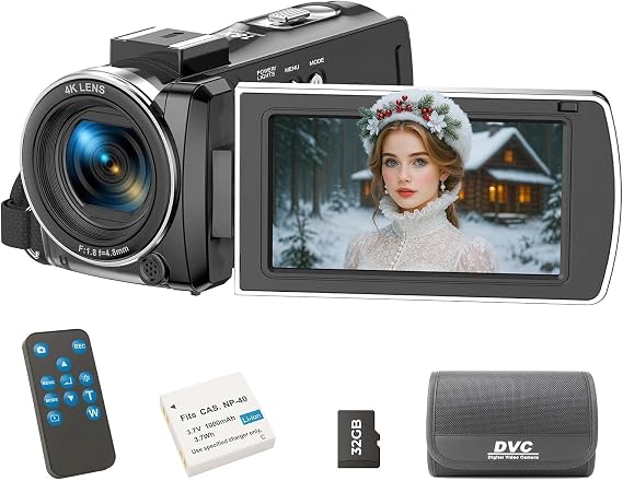 Camcorder Video Camera 4K, 64MP Digital Camera 18X Digital Zoom Vlogging Camera for Youtubers 3270Rotation Screen 4k Camera for Video Recording with Battery & 32GB Card, Remote Control