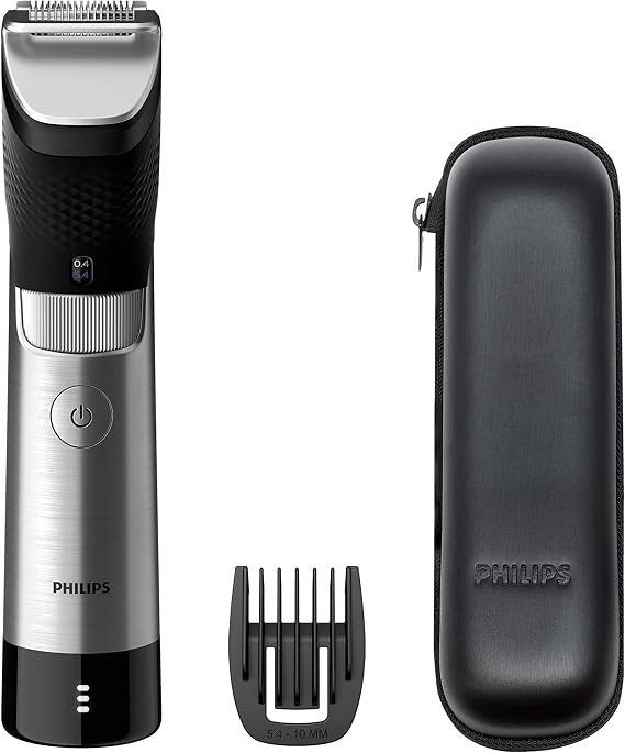 Series 9000 beard trimmer with SteelPrecision technology including Philips Beard comb insert and travel bag (model BT9810/15)