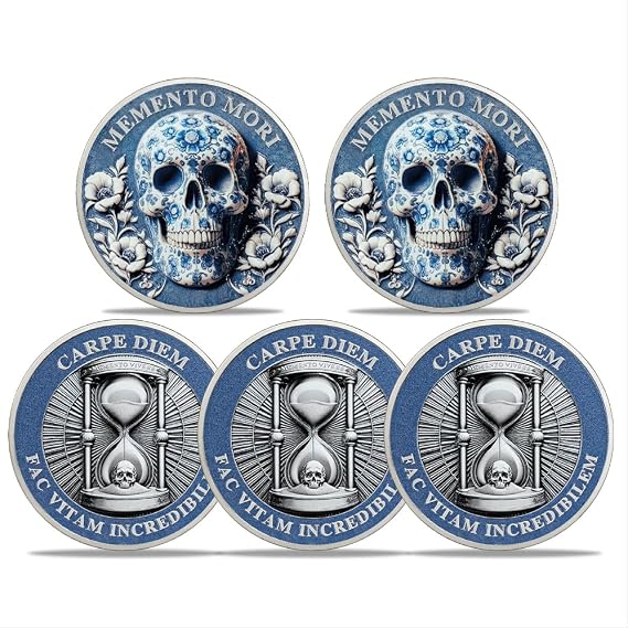 5pcs Memento Mori Coin Skull Challenge Coins EDC Reminder Token | Daily Stoic Practice,EDC Token,Inspirational Stoicism Gifts for Men Women