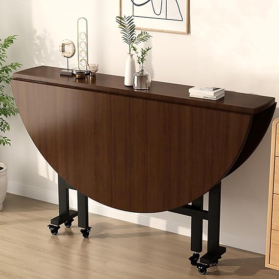 Folding Dining Table with 6 Wheels, Drawer and 2-Layer Storage Shelf, Drop Leaf Table for Small Space Space Saving Dining Table for Kitchen, Living Room (Color : Black Walnut, Size : 130cm/51.2in)