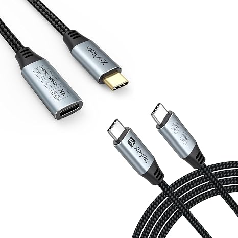 6FT USB-C Full-Function Cable & 3FT USB-C Extension Cable Bundle - Extend Your Reach with 4K@144Hz Video, 20Gbps Data, 240W/100W Charging for Portable Monitor, Laptop, SSD, iPhone, Galaxy