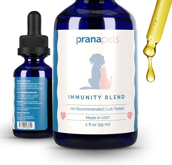 PranaPets Immunity Blend Supplement for Dogs & Cats | Naturally Helps Relieve Fatigue & Weakness in Pets | Promoting Increased Energy, Normal Appetite & Immune Support (59ml)
