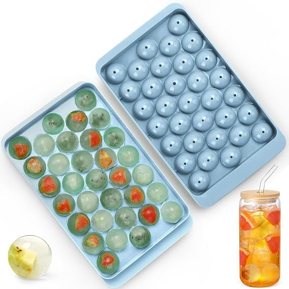 Round Ice Cube Trays for Freezer,1"x33 PCS Round Ice Cube Mold,Small Circle Ice Cube Tray with Lid,Ice Ball Maker Mold Making Sphere Ice Cube Chilling Drinks,Coffee(Round Ice Cube Trays)