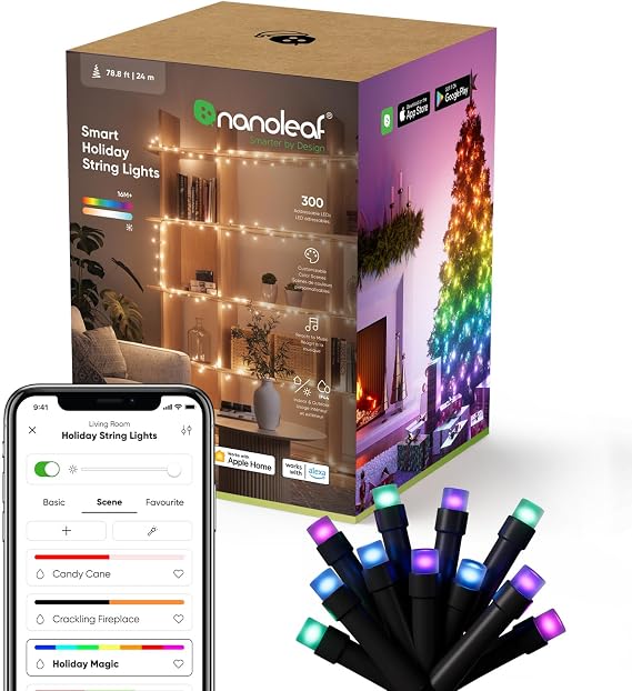Nanoleaf Smart String Lights, 300 LEDs RGBW Indoor Christmas Lights, 78.8ft