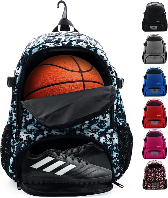 ZOEA Large Basketball Bag - Backpack for Basketball, Soccer & Volleyball Football Gym Includes Shoe & Ball & Laptop Compartment (Camouflage Blue)