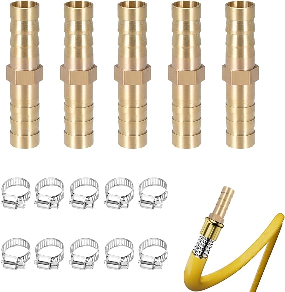 15PCS Brass Straight Hose Repair Connectors, 8mm Fittings