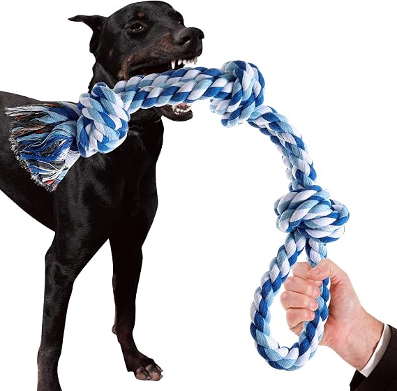 XIGOU Dog Rope Toys Indestructible Dog Toys, Dog Chew Toys for Aggressive Chewers, Tough Puppy Teething Chew Toys for Boredom, Dental Cleaning Tug of War Dog Toy, Great for Small to Large Breed, Blue