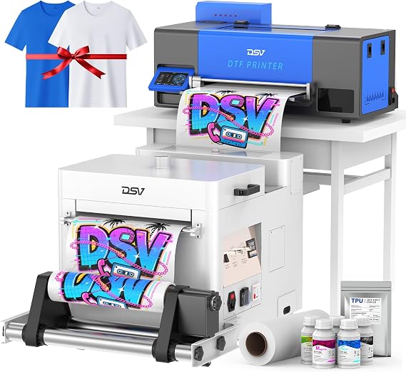 DSV A3 Plus XP600 DTF Printer, 2X Speed Compared to L1800/L805 DTF Printer Machine, 4.5" LED Foldable Touch Screen, White Ink Circulation & Auto-Cleaning,Film Cutter