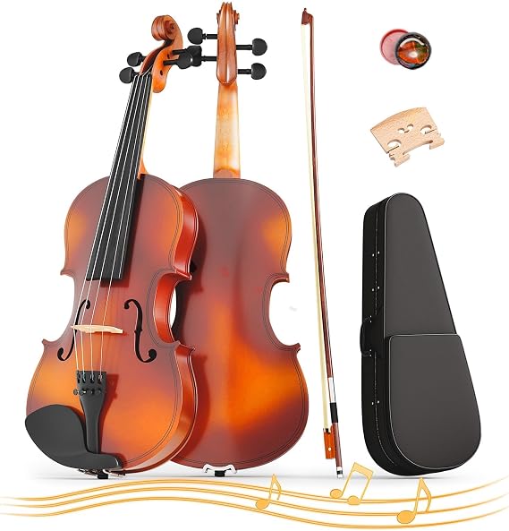 Beginner Violin 4/4, Full Size Violin for Adults, Teens, Student Age 12+, Acoustic Fiddle Kit with Hard Case, Bow, Rosin, Bridge (Natural)