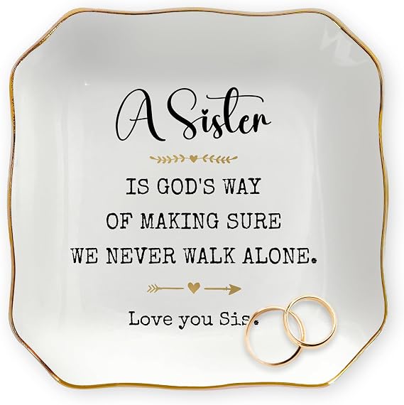 OASSIE Sister Birthday Gifts for Women - 4"X4" Ceramic Jewelry Dish Tray
